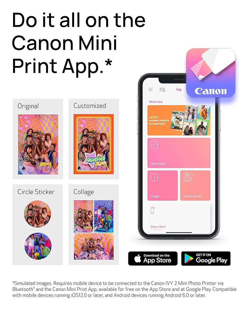 Canon Ivy 2 Mini Photo Printer, Print from Compatible iOS & Android Devices, Sticky-Back Prints, Blush Pink