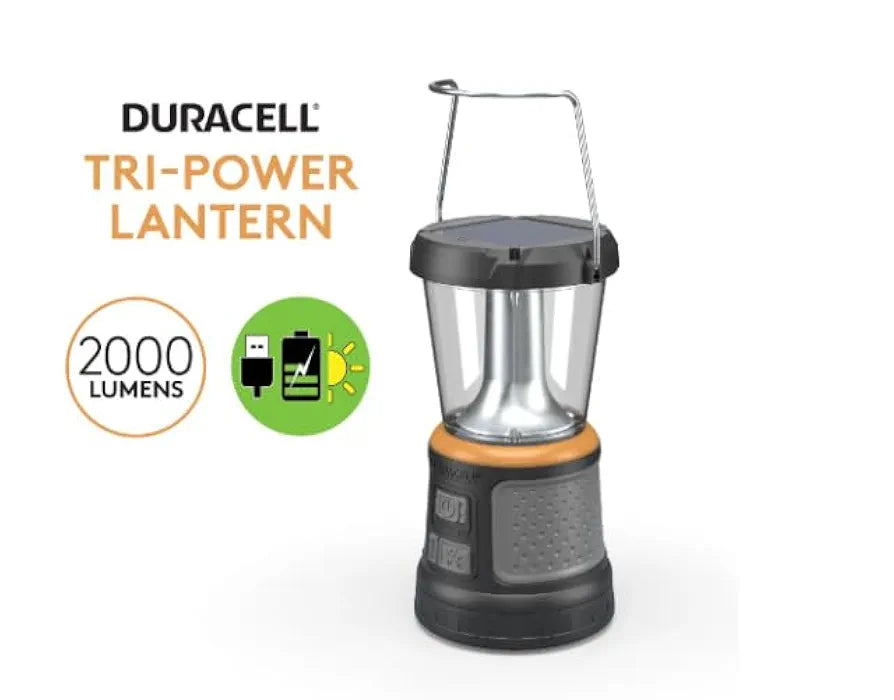 Duracell - 2000 lumens LED flashlight with 360° and 180° illumination for camping, fishing and emergency use, 6 light modes and 3 power supplies available for charging, 1654528