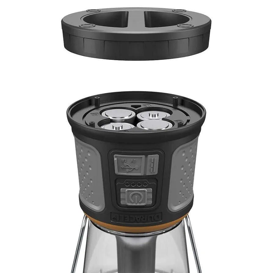 Duracell - 2000 lumens LED flashlight with 360° and 180° illumination for camping, fishing and emergency use, 6 light modes and 3 power supplies available for charging, 1654528