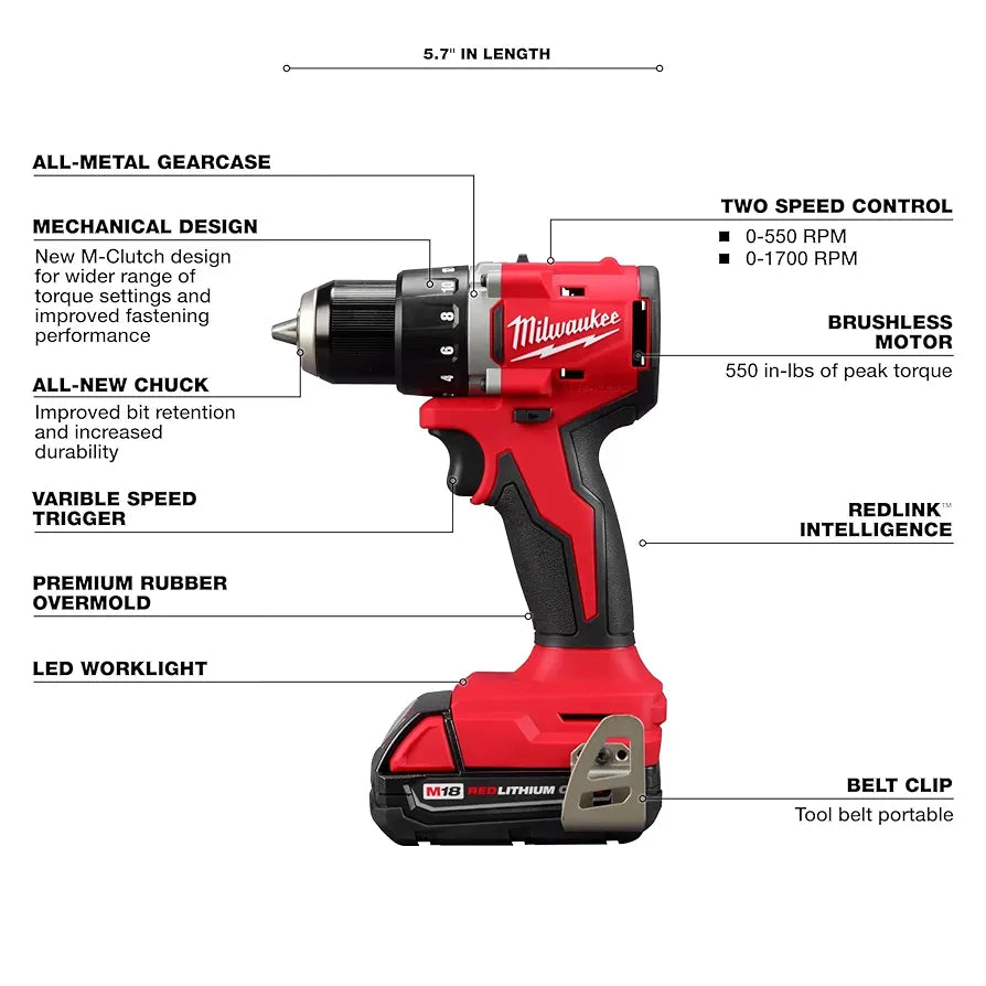 Milwaukee 3692-22CT M18 Compact Brushless 2-Tool Combo Kit: Drill Driver/Impact Driver 