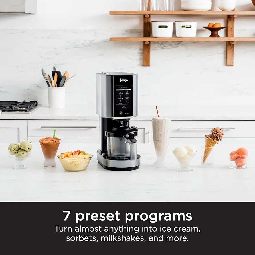 Ninja NC301 CREAMi Ice Cream Maker, for Gelato, Mix-ins, Milkshakes, Sorbet, Smoothie Bowls & More, 7 One-Touch Programs, with  Pint Containers & Lids, Compact Size, Perfect for Kids, Silver
