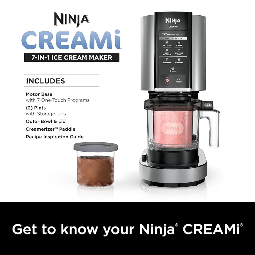 Ninja NC301 CREAMi Ice Cream Maker, for Gelato, Mix-ins, Milkshakes, Sorbet, Smoothie Bowls & More, 7 One-Touch Programs, with  Pint Containers & Lids, Compact Size, Perfect for Kids, Silver