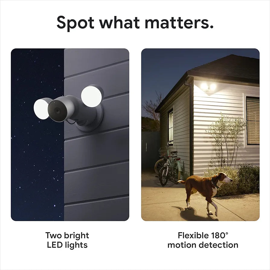 Google Nest Cam with Floodlight - Outdoor Camera - Floodlight Security Camera, White, 1 Count 