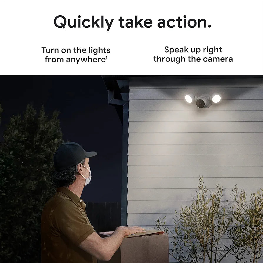 Google Nest Cam with Floodlight - Outdoor Camera - Floodlight Security Camera, White, 1 Count 